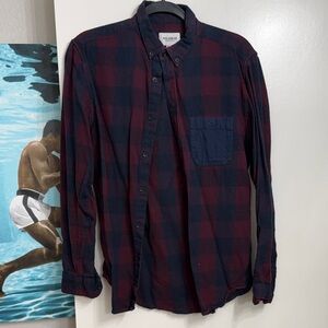 Pull&Bear Men's Blue and Red Checkered Shirt (Small)